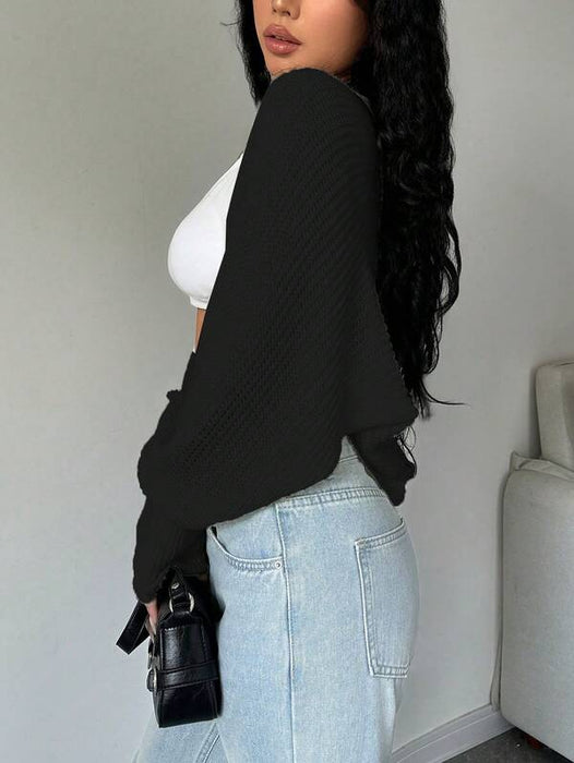 Plain Cropped Cardigan Long Sleeve Black Casual Knit Top UK