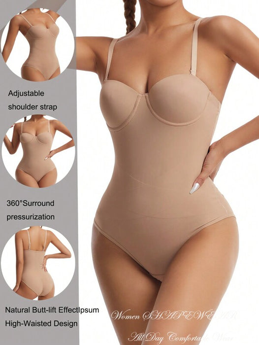 Women’s Bodysuit With Cup Design Body Shaper Sexy Slim Fit Apricot