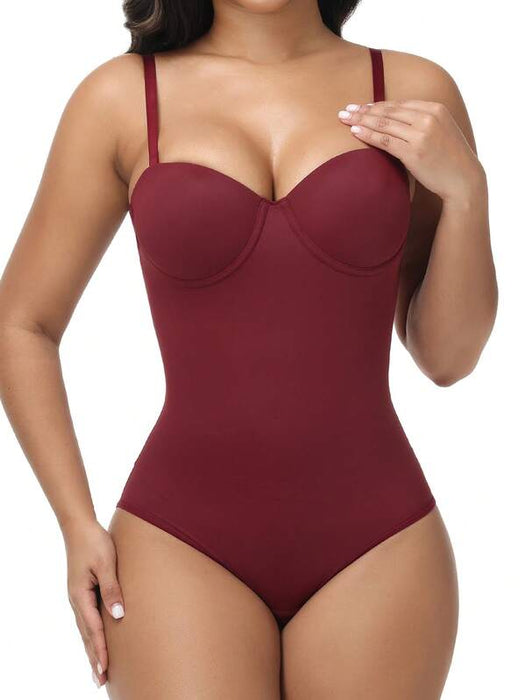 Women’s Bodysuit With Cup Design Body Shaper Sexy Slim Fit Burgundy