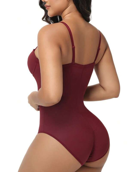 Women’s Bodysuit With Cup Design Body Shaper Sexy Slim Fit Burgundy