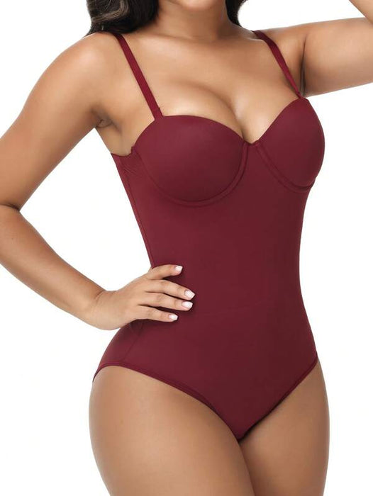 Women’s Bodysuit With Cup Design Body Shaper Sexy Slim Fit Burgundy