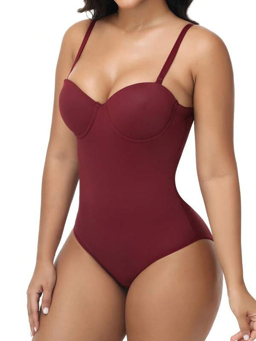 Women’s Bodysuit With Cup Design Body Shaper Sexy Slim Fit Burgundy