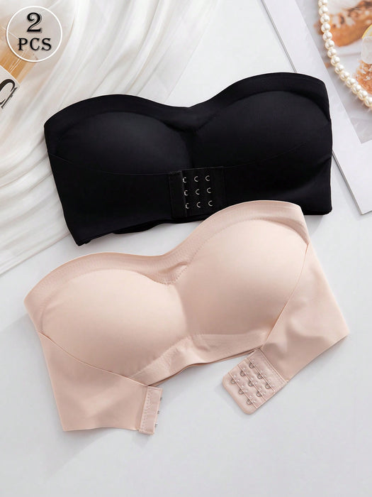 2PCS Front Closure Strapless Bandeau Bra Set – Wireless Soft Cup Comfort