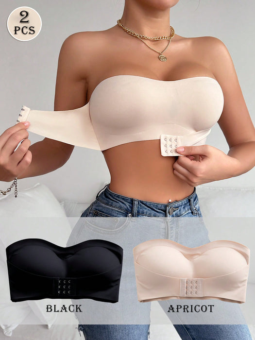 2PCS Front Closure Strapless Bandeau Bra Set – Wireless Soft Cup Comfort