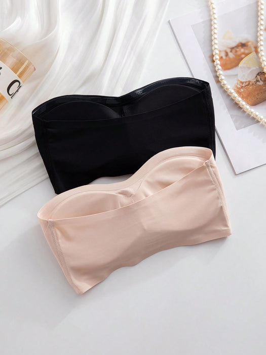 2PCS Front Closure Strapless Bandeau Bra Set – Wireless Soft Cup Comfort