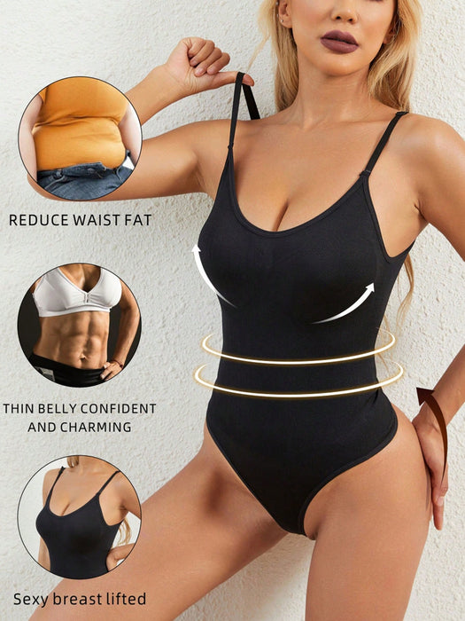 3pcs Solid Shaping Thong Bodysuit, Simple & Soft Tummy Control Slimmer Body Shaper