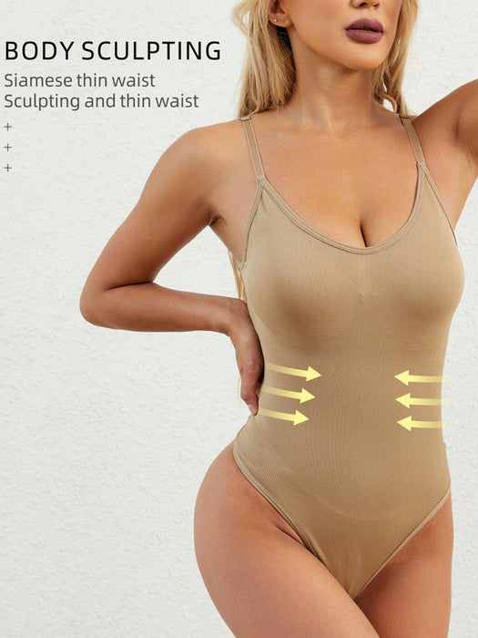 3pcs Solid Shaping Thong Bodysuit, Simple & Soft Tummy Control Slimmer Body Shaper