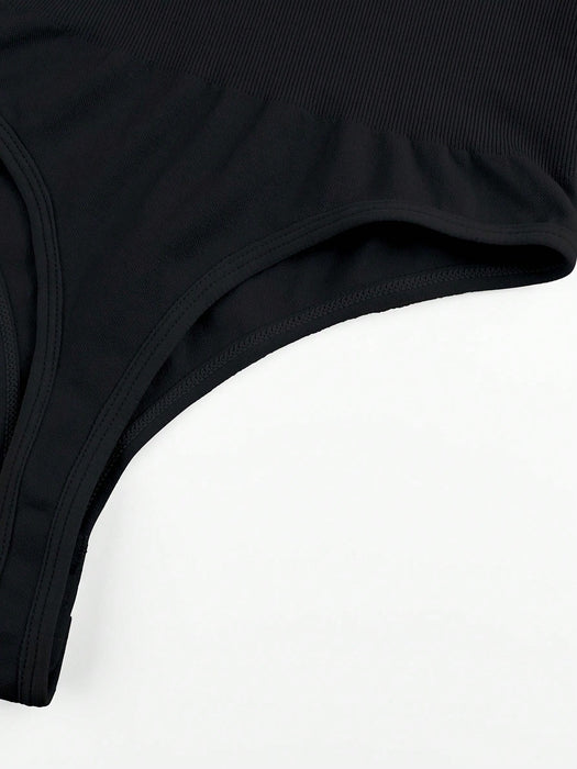 3pcs Solid Shaping Thong Bodysuit, Simple & Soft Tummy Control Slimmer Body Shaper