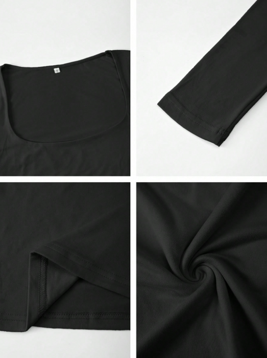 Sexy Fitted Women’s Knit Top Long Sleeve Square Neck T-Shirt