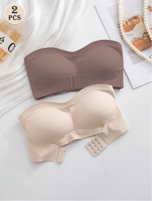 2PCS Front Closure Strapless Bandeau Bra Set – Wireless Soft Cup Comfort