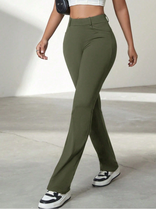 High Stretch Slim Pocket Design Straight Leg Pant