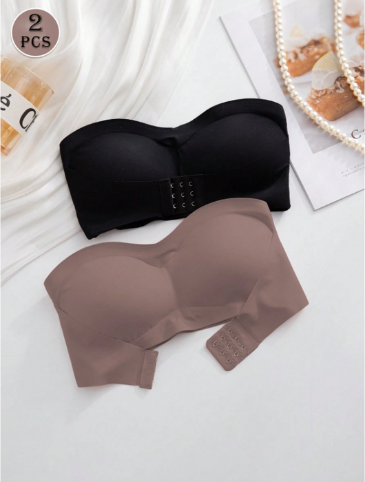 2PCS Front Closure Strapless Bandeau Bra Set – Wireless Soft Cup Comfort
