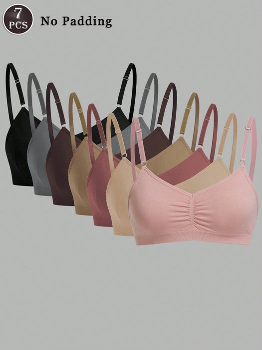 7pcs Seamless Bra Set, Comfortable Casual Bras With Adjustable Straps