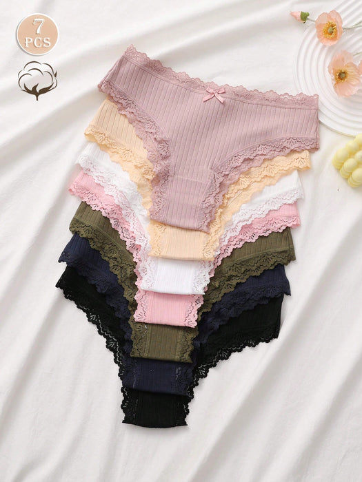7pcs Set Comfortable Striped Cotton Bikini Panties