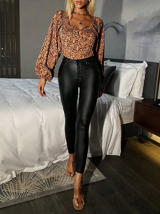 A High Waist PU Leather Skinny Pant