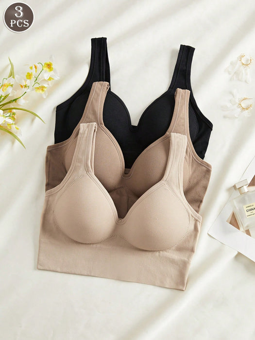 3PCS Solid Color Fixed Cup Seamless Backless Bra