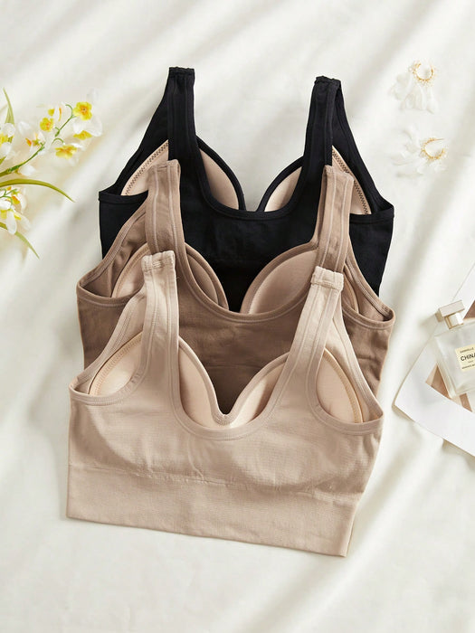 3PCS Solid Color Fixed Cup Seamless Backless Bra