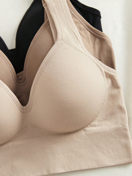 3PCS Solid Color Fixed Cup Seamless Backless Bra