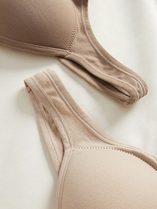 3PCS Solid Color Fixed Cup Seamless Backless Bra