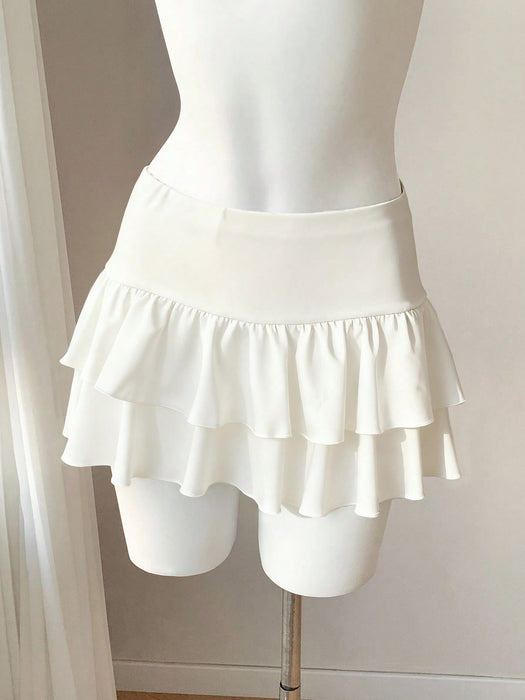 Solid Color Ruffle Hem Casual Short Skirt
