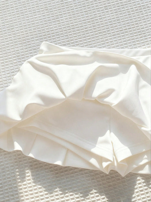 Solid Color Ruffle Hem Casual Short Skirt