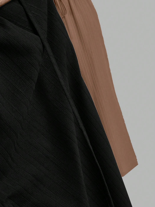 Pack of 3 Solid Color Waist-Tie Wide Leg Loose Casual Pants