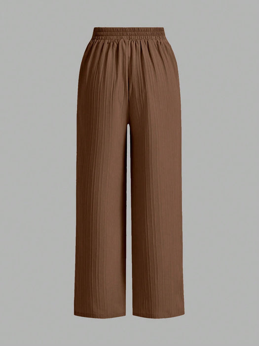 Pack of 3 Solid Color Waist-Tie Wide Leg Loose Casual Pants