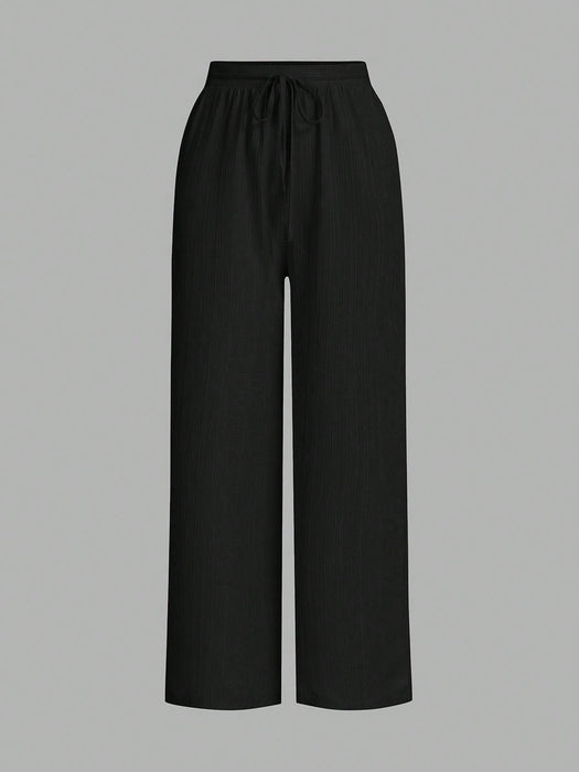 Pack of 3 Solid Color Waist-Tie Wide Leg Loose Casual Pants