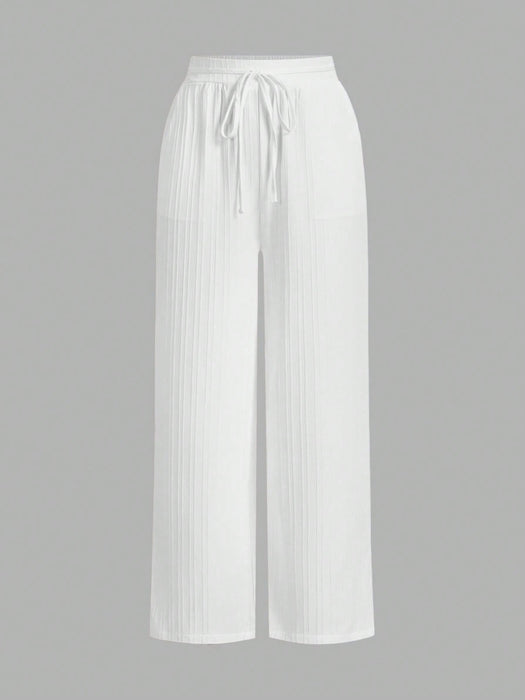 Pack of 3 Solid Color Waist-Tie Wide Leg Loose Casual Pants