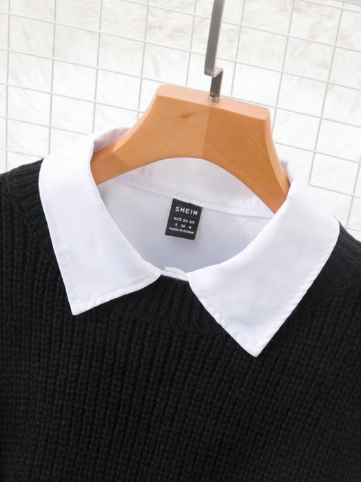 Women’s 2-Piece Layered Outfit Lantern Sleeve Blouse & Knit Vest Set