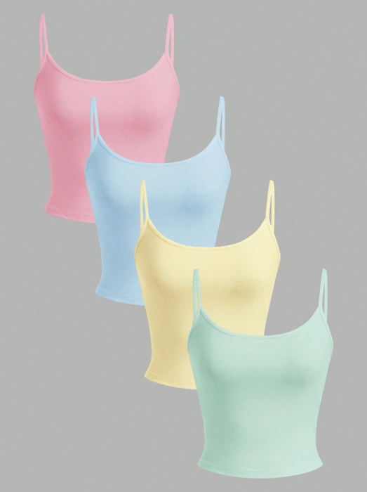 4pcs Women's Cropped Tight Fit Casual Tank Tops