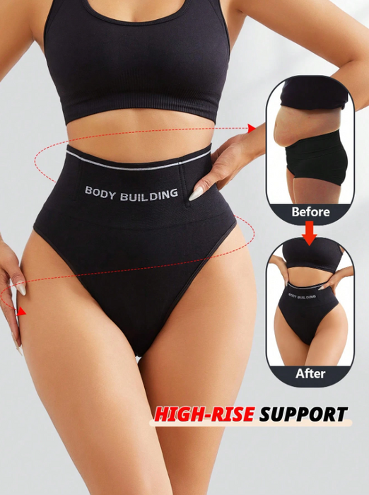 Women Seamless High-Rise Tummy Control Shapewear Thong Black