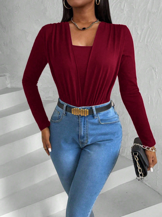 Women’s 2-in-1 Long Sleeve Fashion Bodysuit