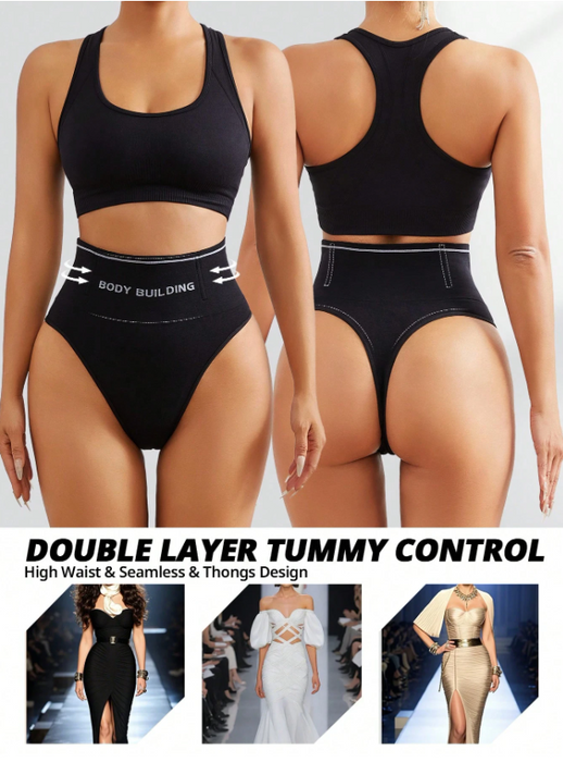 Women Seamless High-Rise Tummy Control Shapewear Thong Black