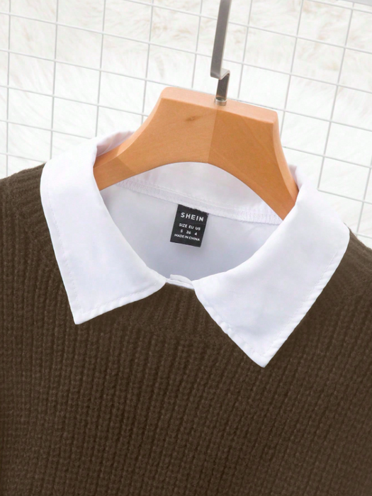 Women’s 2-Piece Layered Outfit Lantern Sleeve Blouse & Knit Vest Set