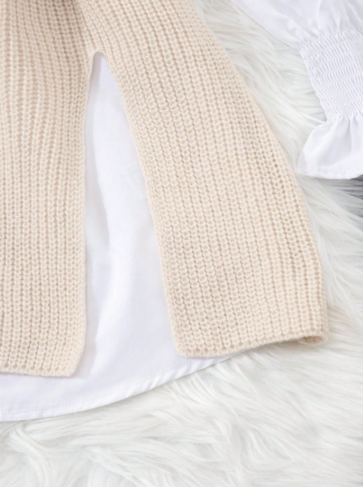 Women’s 2-Piece Layered Outfit Lantern Sleeve Blouse & Knit Vest Set