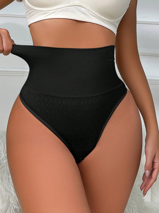 Women High-Waisted Black Seamless Shapewear Thong Plus Size