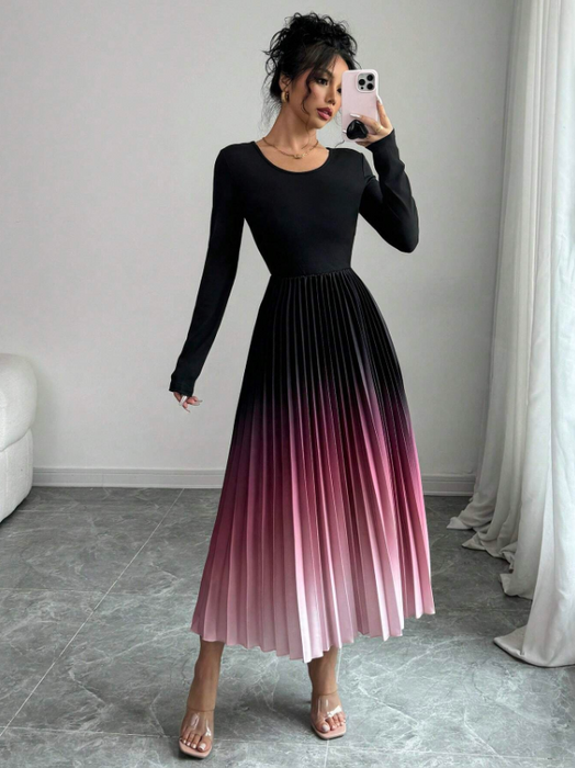 Women’s Elegant Ombre Maxi Dress Burnout Pleated Design