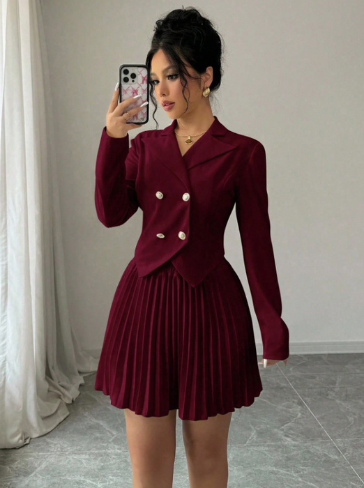 Modern Women’s Two-Piece Outfit Button Front Top & A-Line Skirt