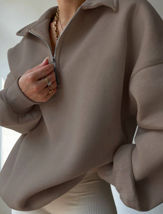 Women’s Zip-Up Long Sleeve Sweatshirt Classic Plain Casual Top