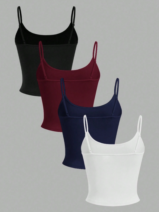 4pcs Women's Cropped Tight Fit Casual Tank Tops