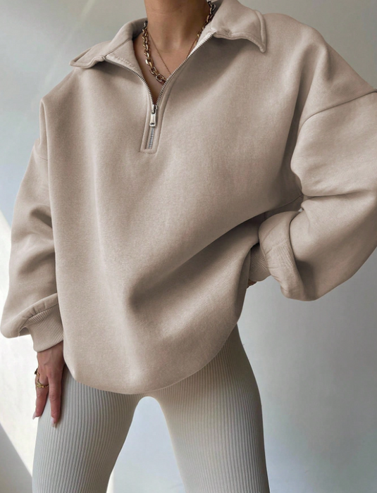 Women’s Zip-Up Long Sleeve Sweatshirt Classic Plain Casual Top