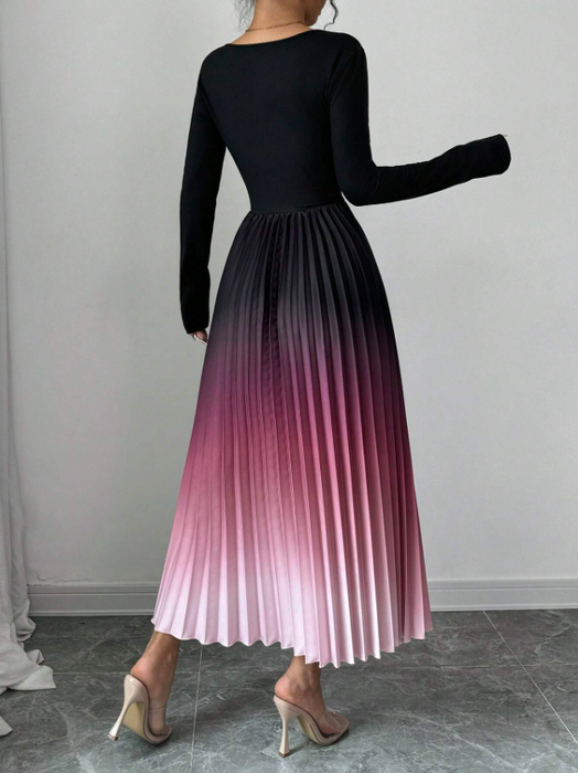 Women’s Elegant Ombre Maxi Dress Burnout Pleated Design