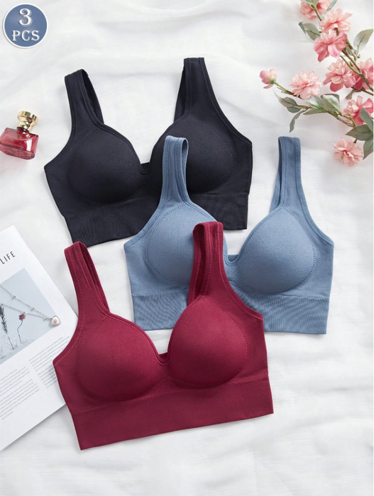 3PCS Solid Color Fixed Cup Seamless Backless Bra