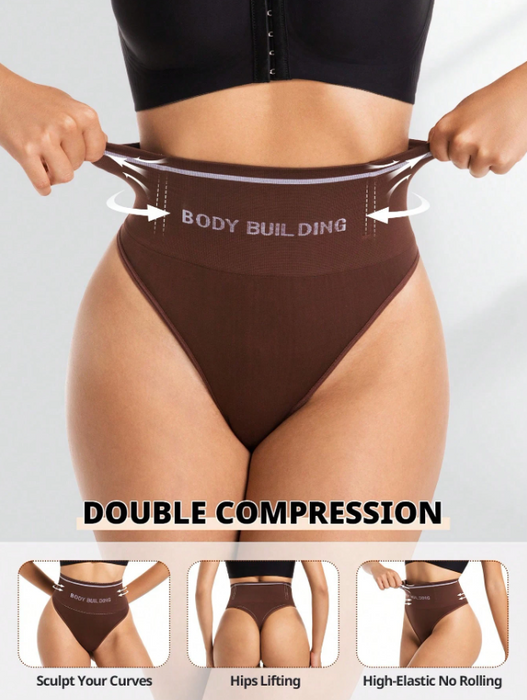 Women Seamless High-Rise Tummy Control Shapewear Thong Black