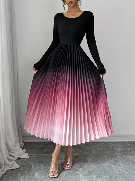 Women’s Elegant Ombre Maxi Dress Burnout Pleated Design
