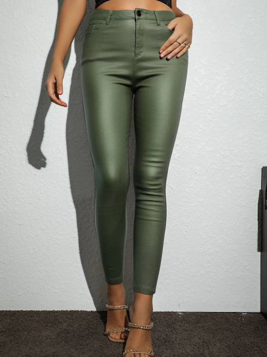 A High Waist PU Leather Skinny Pant