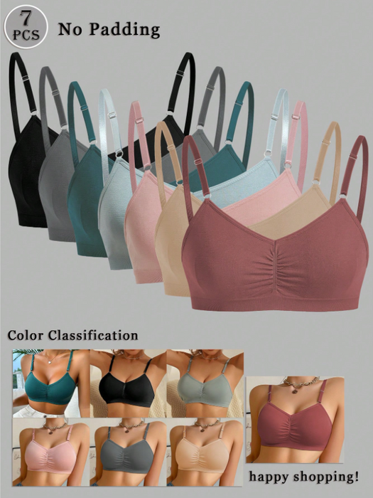 7pcs Seamless Bra Set, Comfortable Casual Bras With Adjustable Straps