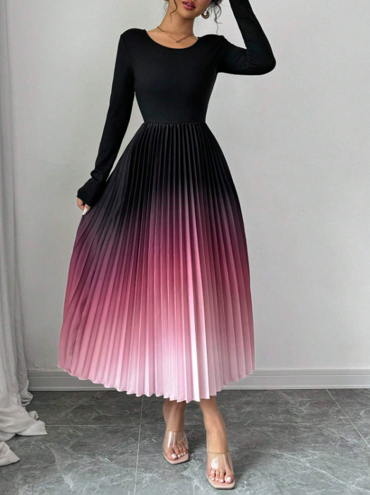 Women’s Elegant Ombre Maxi Dress Burnout Pleated Design