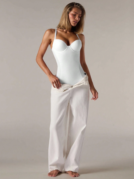 Women Tight-Fit Bodysuit Solid Colour & Body Shaping
